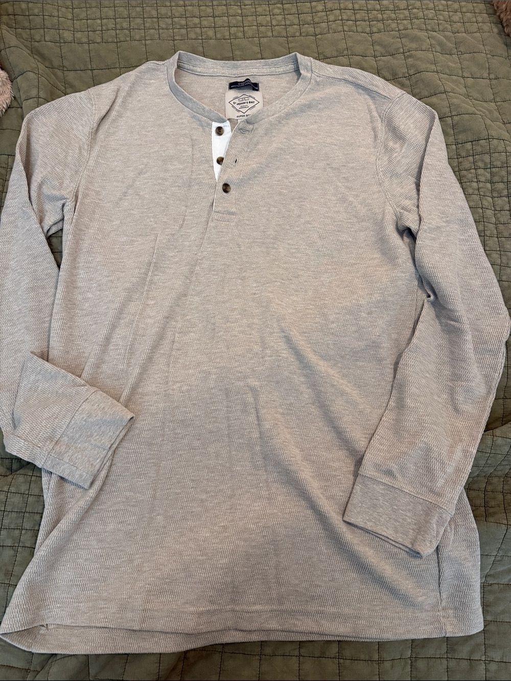 St. John’s Bay Light Gray Henley Long-Sleeve Shirt - Casual Men’s Top